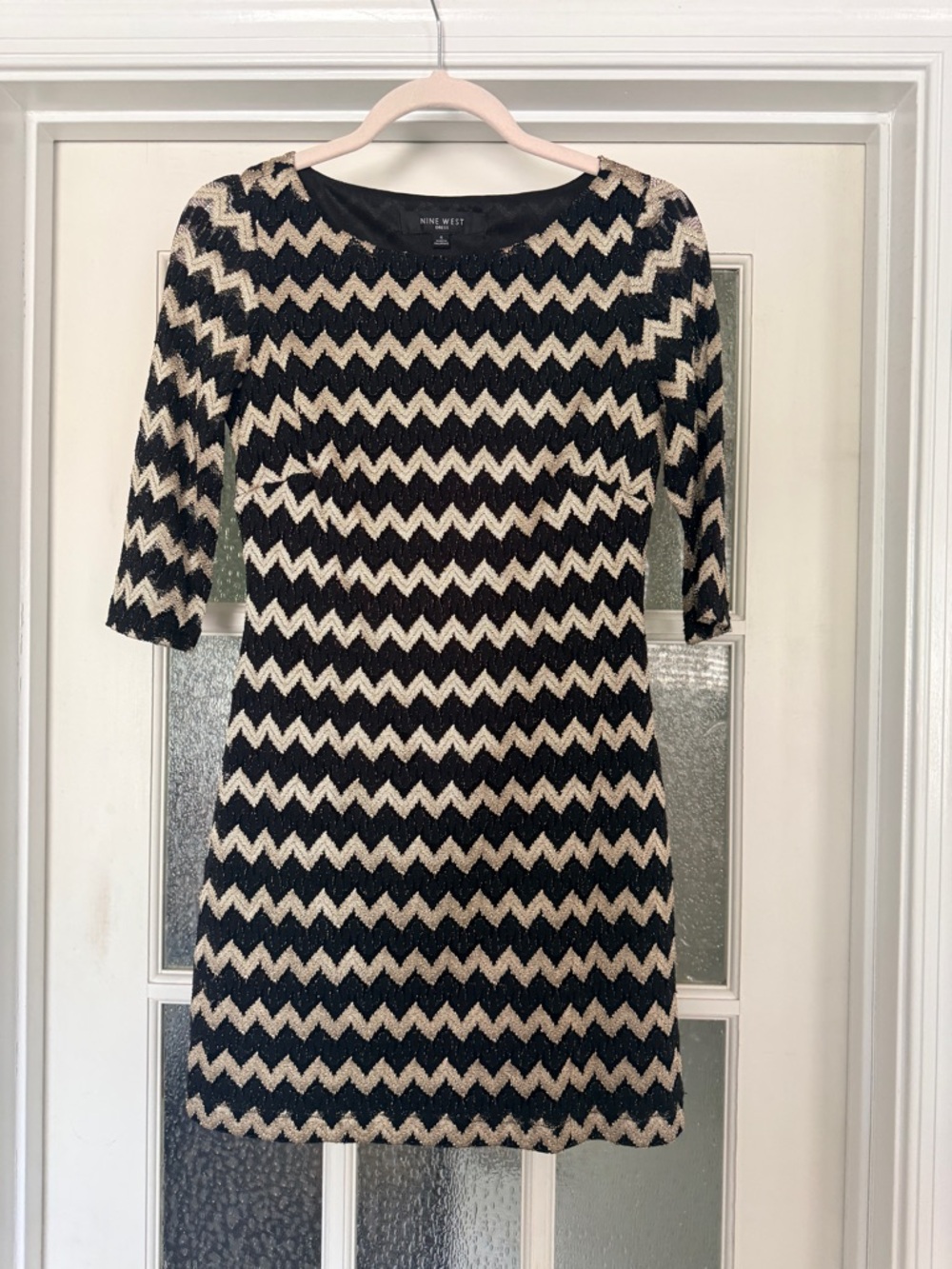 Nine West Black and Cream Chevron Knit Mini Dress